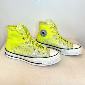 Converse Glitter Flame High Tops. Neon Yellow. Rare Mismatched Pair
